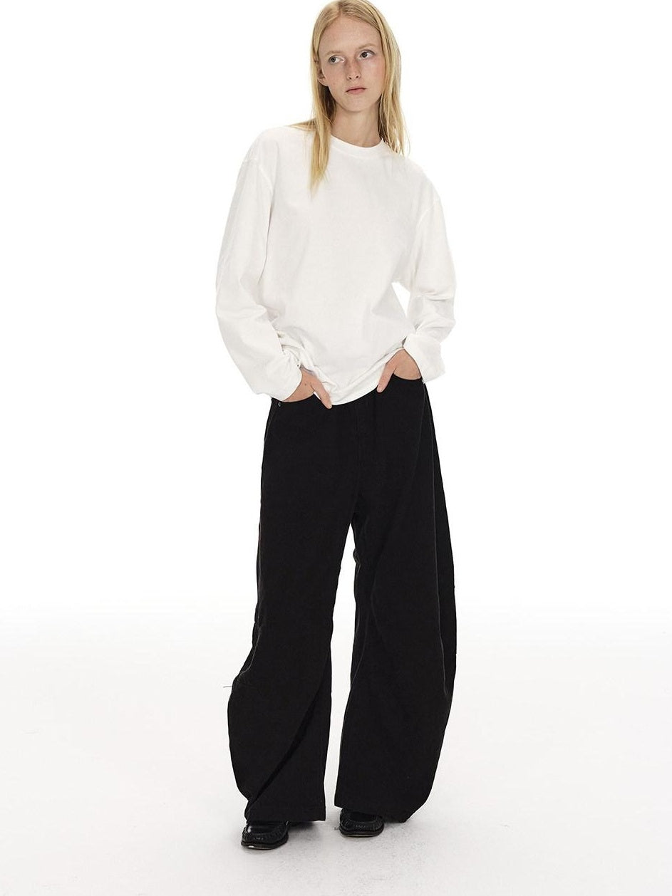 Country Moment Breathable Cotton Sculpted Mid Rise Casual Loose Black Brown Wide Leg Pants
