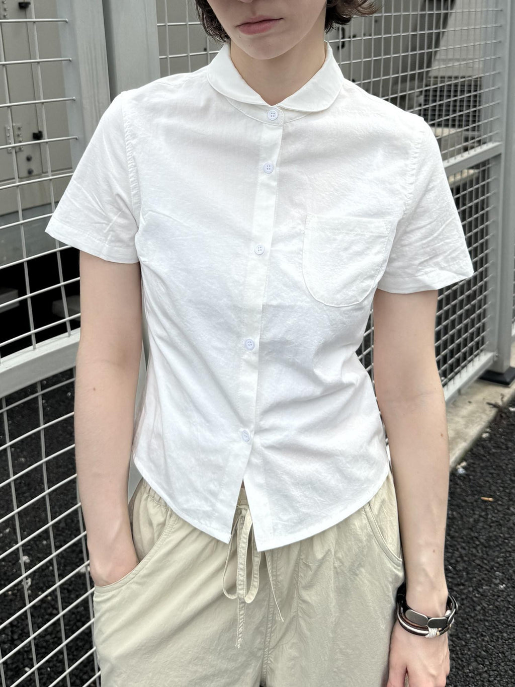 Country Moment Pure Cotton Slim Fit Cropped Doll Collar Women Short Sleeve Button Shirts