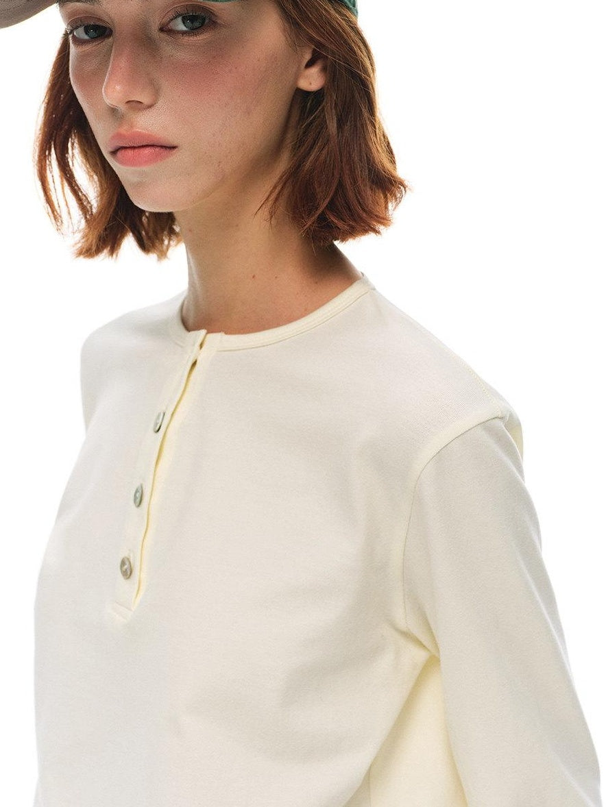 Country Moment Pure Cotton Breathable Henley Button Placket Women Citywalk Long Sleeve T-Shirts