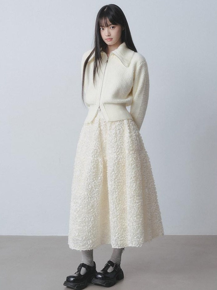 DDGIRL studio Breathable Skin Friendly 3D Embellishment High Waist A Line Commute Midi Skirts
