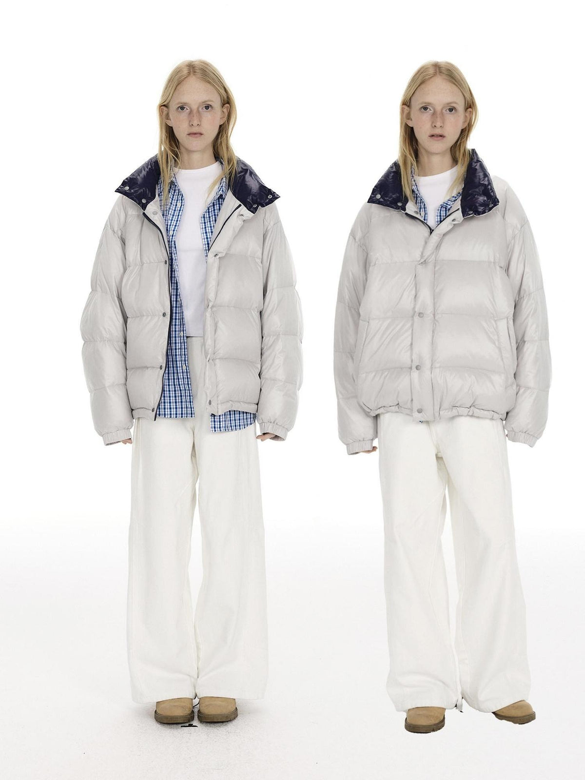 Country Moment 90 Percent White Duck Down Nylon Loose Fit Stand Collar City Casual Down Jackets