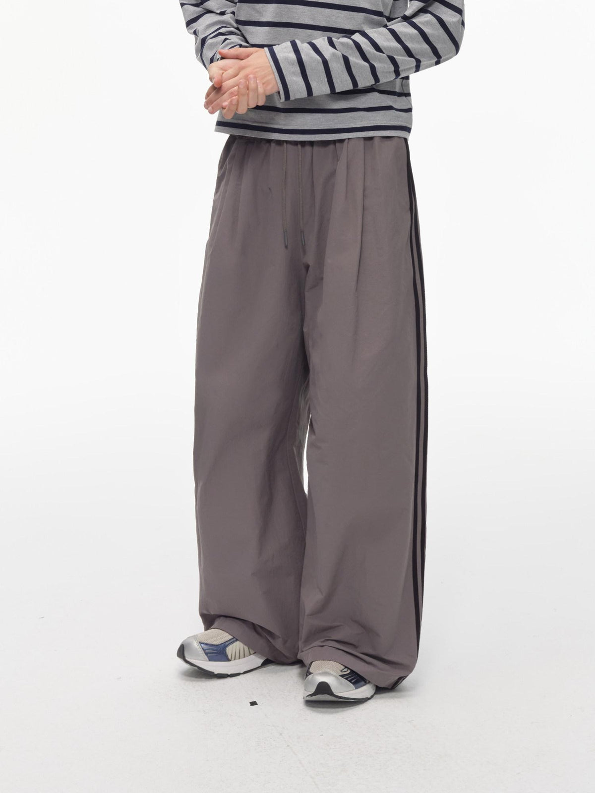 Country Moment Elastic Waist Loose Fit Youth Striped Cotton Blend Straight Pants