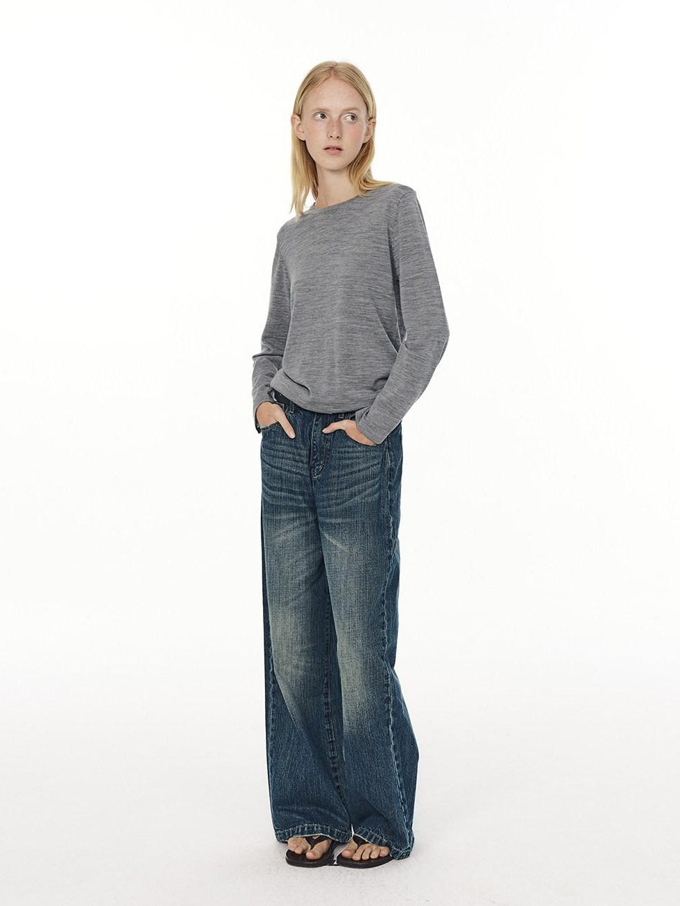 Country Moment Micro Stretch Mid Rise Vintage Blue Gradient Loose Unisex Straight Leg Jeans