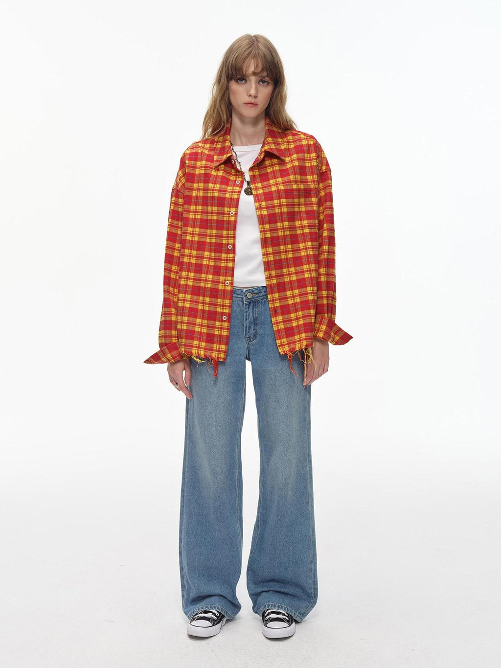 Country Moment Breathable Cotton Loose Plaid Fringe Unisex Longsleeve Button Collar Shirts