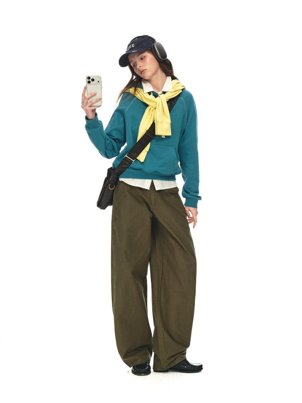 Country Moment Relaxed Cotton Button Fly Natural Waist Casual Army Green Wide Leg Pants