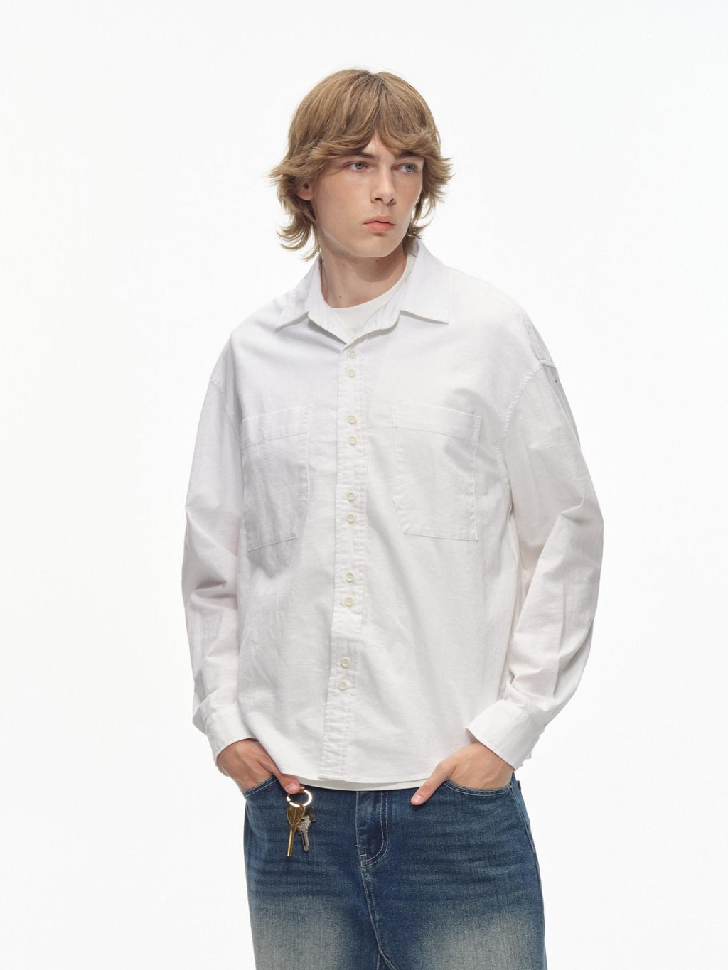 Country Moment Breathable Cotton Linen Loose Fit Button Collared Unisex Long Sleeve Shirts