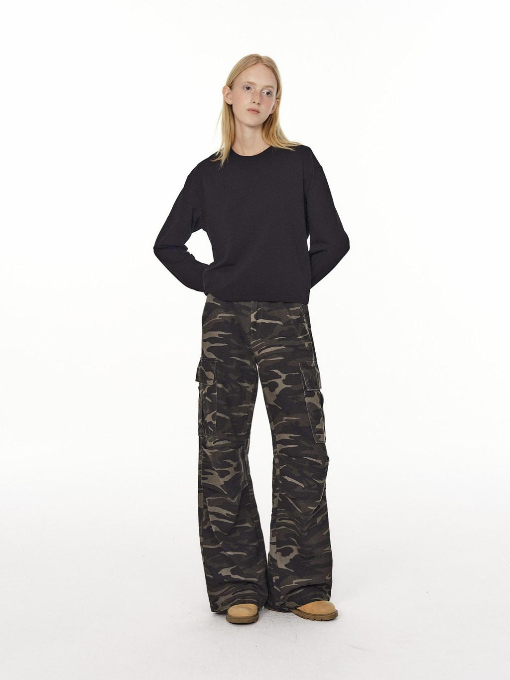 Country Moment Pure Cotton Loose Wide Leg Button Fly Casual Youth Camouflage Cargo Pants