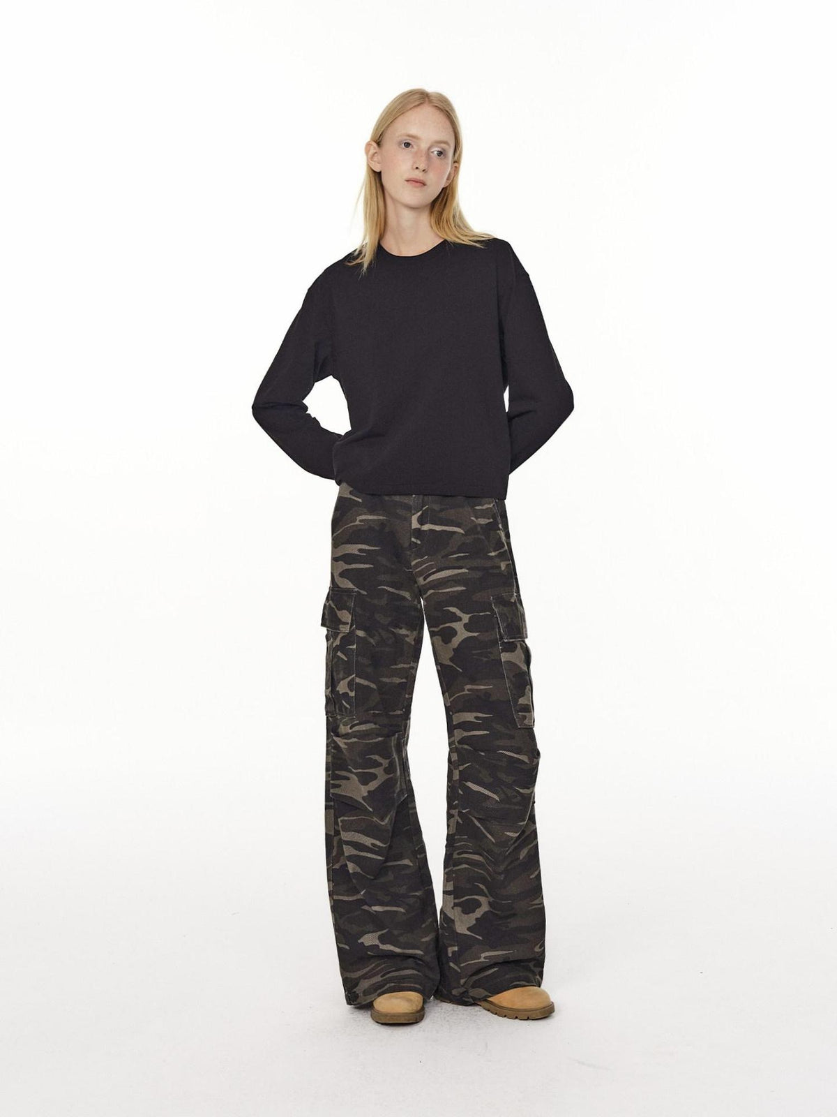 Country Moment Pure Cotton Loose Wide Leg Button Fly Casual Youth Camouflage Cargo Pants