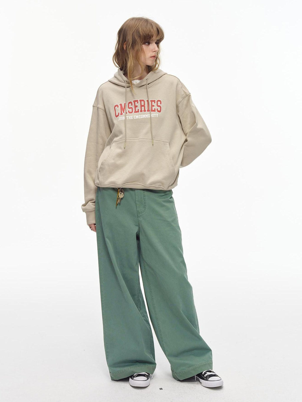 Country Moment Washed 100% Cotton Loose Straight Zipper Fly Youth Everyday Green Wide Leg Pants