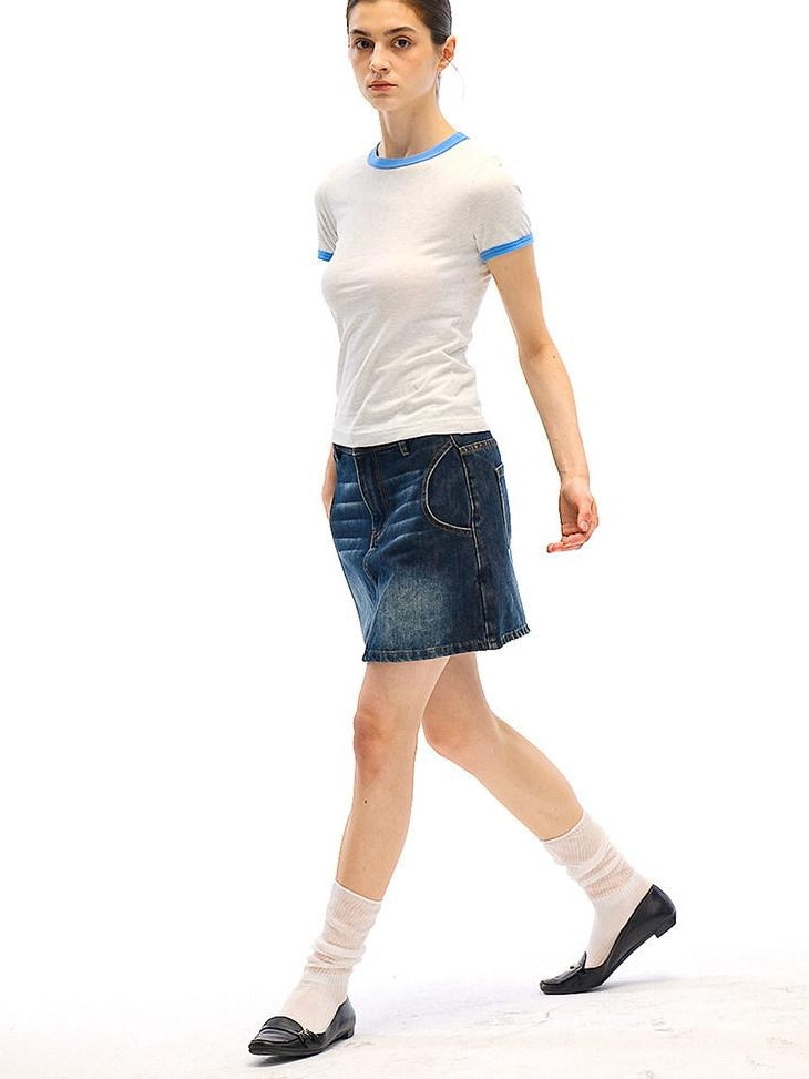 Country Moment 100% Cotton Ribbed Crew Neck Moisture Wicking Two Tone Short Sleeve T-Shirts