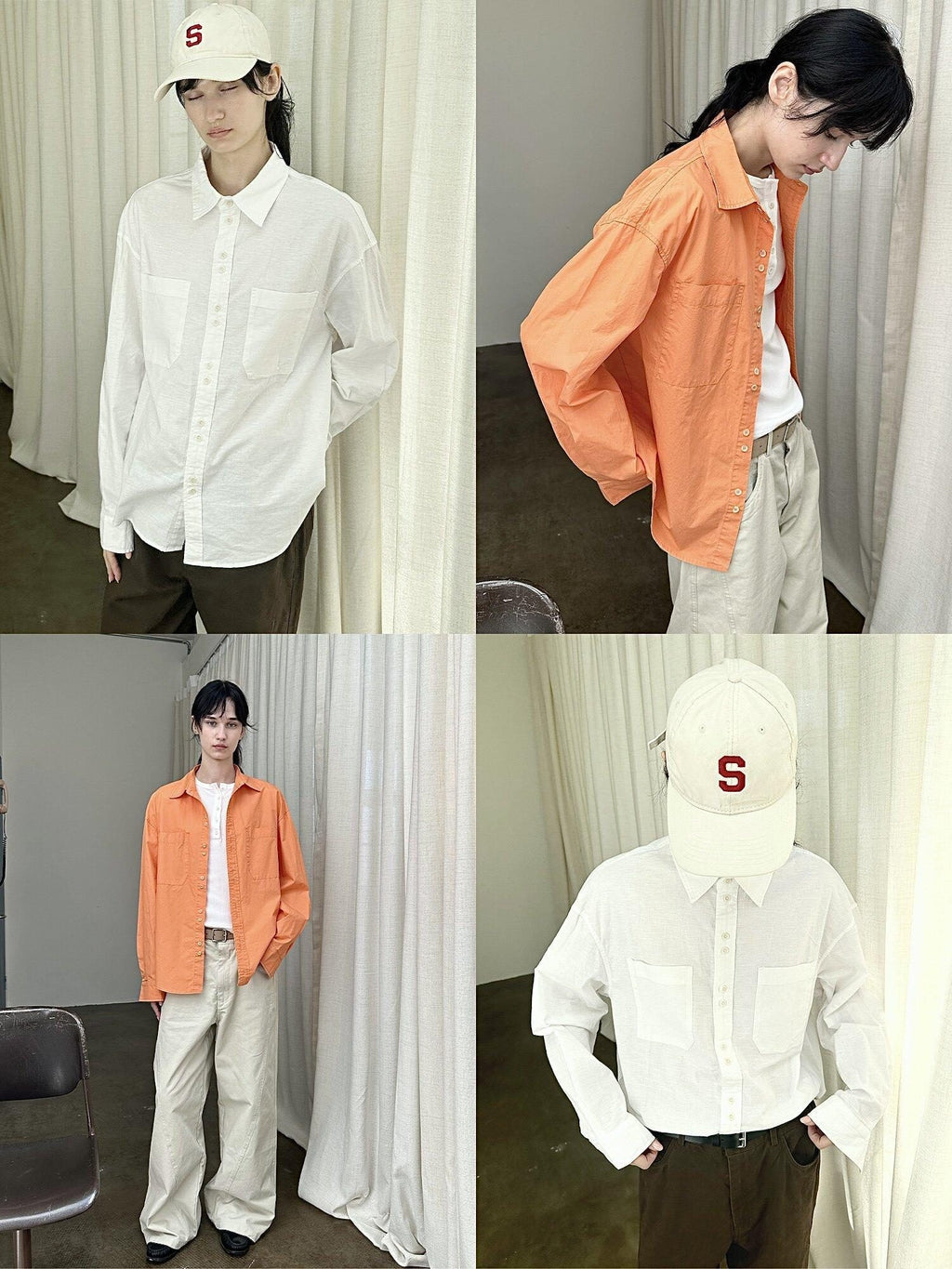 Country Moment Moisture Wicking Cotton Loose Button Long Sleeve Unisex American Collar Shirts