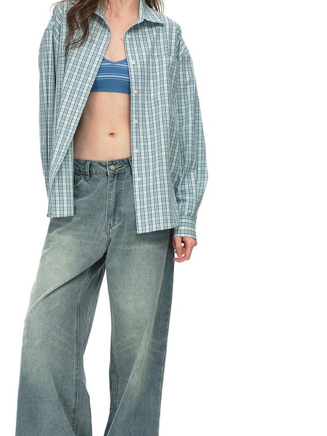 Country Moment Breathable 100 Percent Cotton Loose American Drop Shoulder Men Plaid Shirts