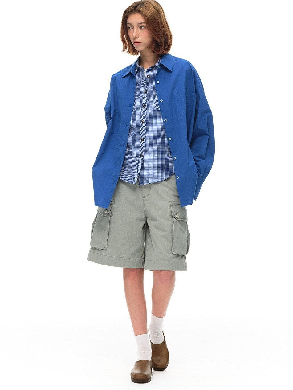 Country Moment Vintage Washed Relaxed Mid Rise Pockets Casual Pure Cotton Mid-Length Shorts