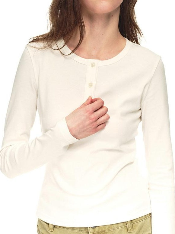 Country Moment Breathable Stretch Cotton Slim Fit Henley Button Women Long Sleeve T-Shirts