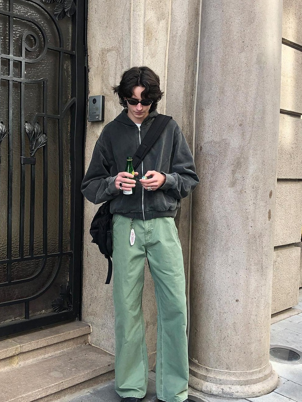 Country Moment Wrinkle Resistant Cotton Mid Rise Cargo Pockets Youth Khaki Green Straight Pants