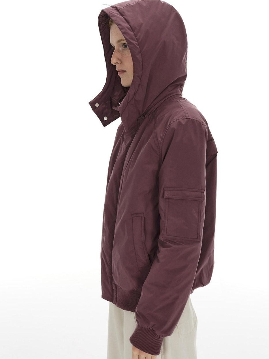 Country Moment Warm Windproof Hooded Loose Fit Youthful Unisex Magenta Puffer Jackets