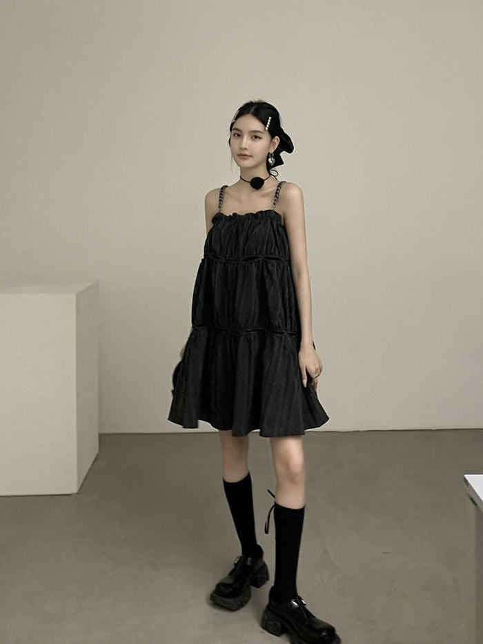 DDGIRL studio Shape Retaining Casual Patchwork Loose Waist A Line Cotton Blend Midi Dresses