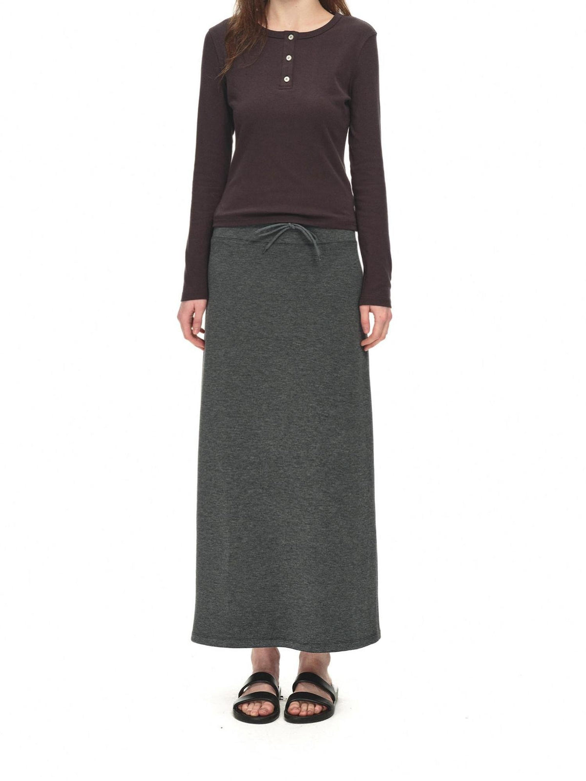 Country Moment Breathable Viscose Blend Casual Loose Mid Waist Tie Straight Women Maxi Skirts