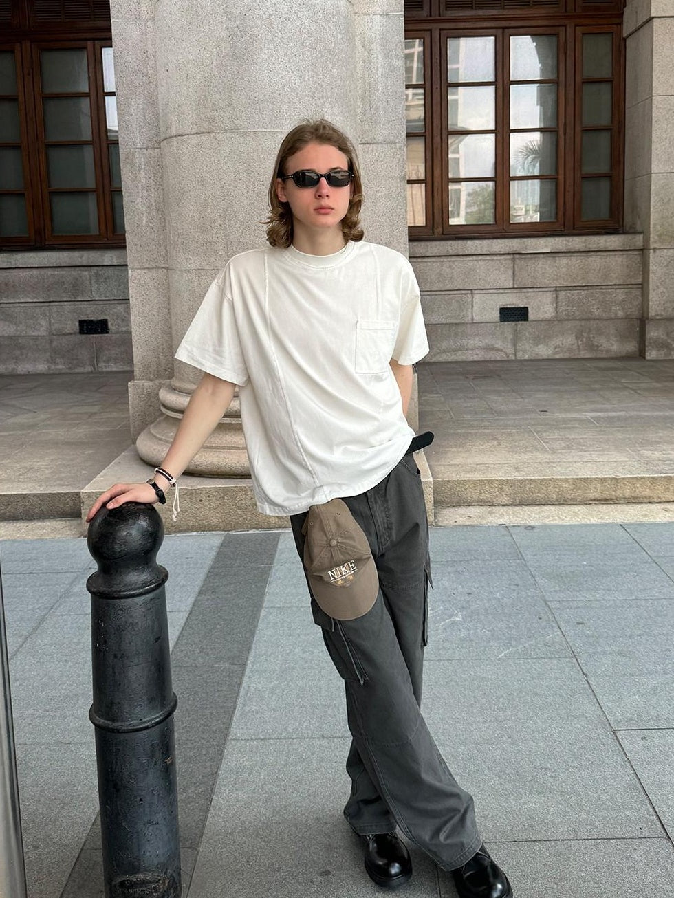 Country Moment Washed Mid Rise Loose Straight Leg Youth Daily Pure Cotton Green Cargo Pants
