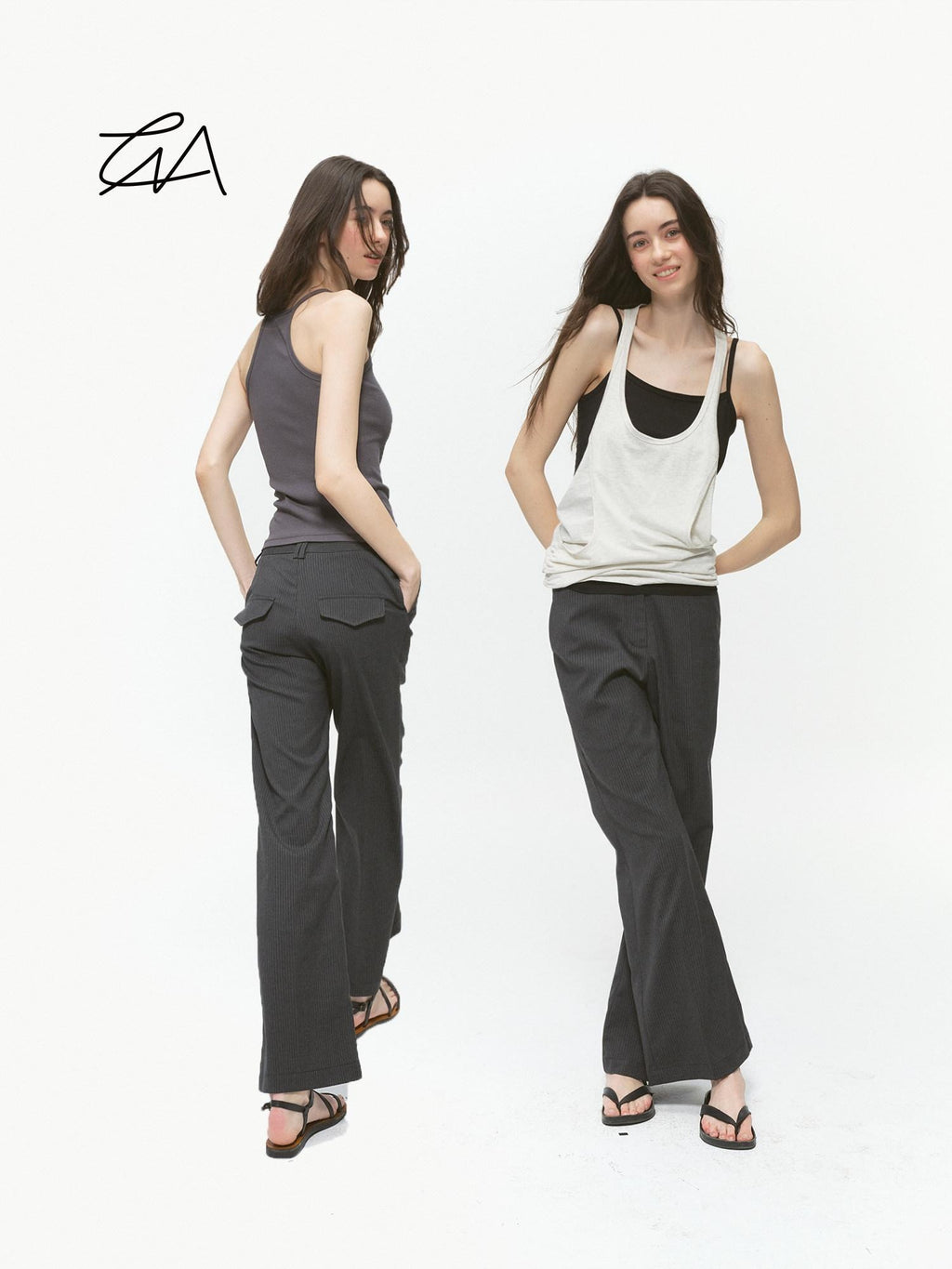 Country Moment Office Slim Mid Rise Tailored Dark Gray Striped Flared Pants