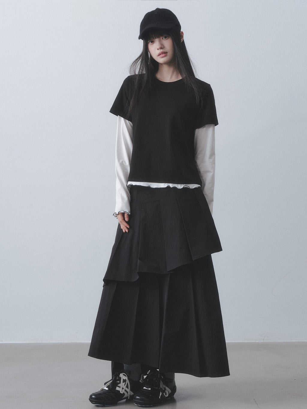 DDGIRL studio Retains Shape Double Lined Pleated High Waist Women Cotton Blend Maxi Skirts