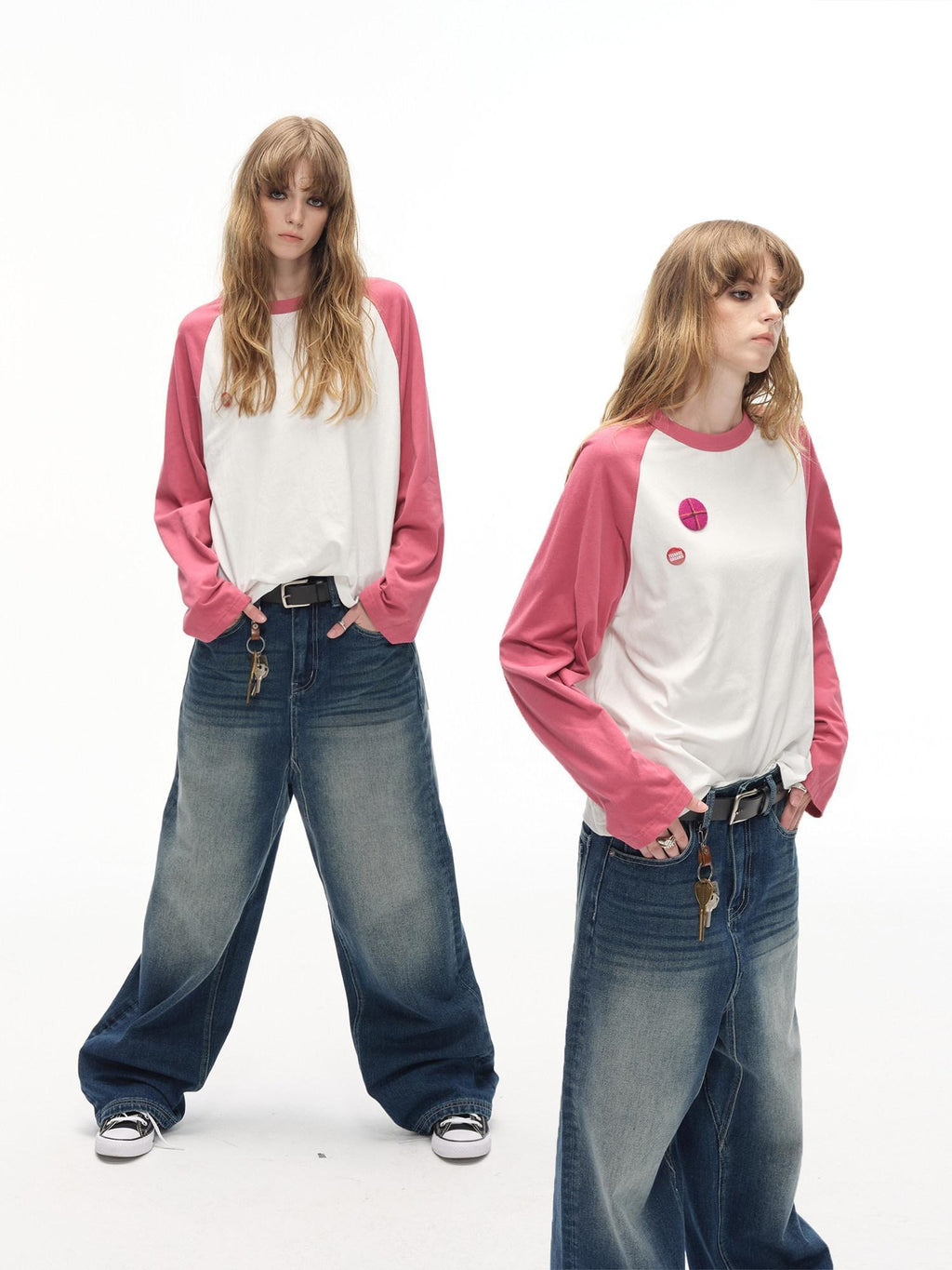 Country Moment 100% Cotton Soft Loose Colorblock Raglan Unisex Casual Long Sleeve T-Shirts