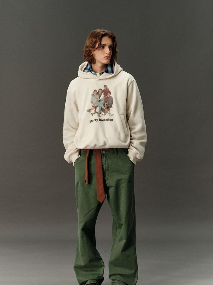 Country Moment Beige Character Print Oversized Cropped Pullover Teen Casual Hoodie