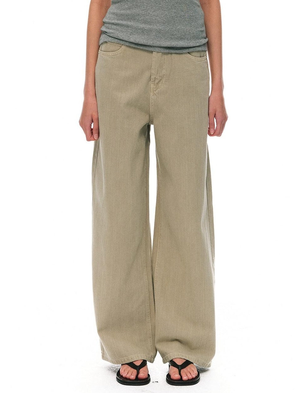 Country Moment Breathable Durable Mid Rise Zipper Fly Loose Khaki Cotton Casual Wide Leg Jeans