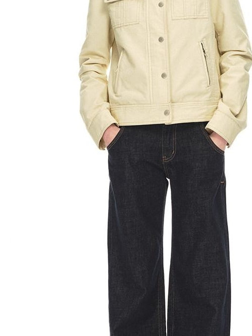 Country Moment Breathable 100 Percent Cotton Mid Rise Dark Blue Casual Women Straight Leg Jeans