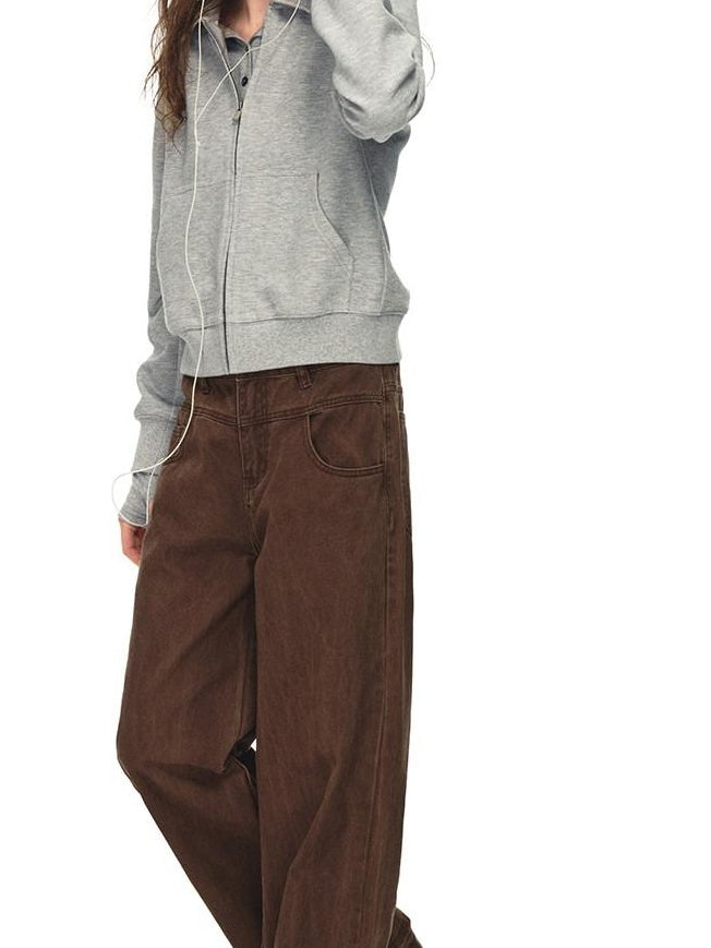 Country Moment Breathable Cotton Blend Stretch Cropped Zip Cardigan Casual Men Grey Sweatshirt