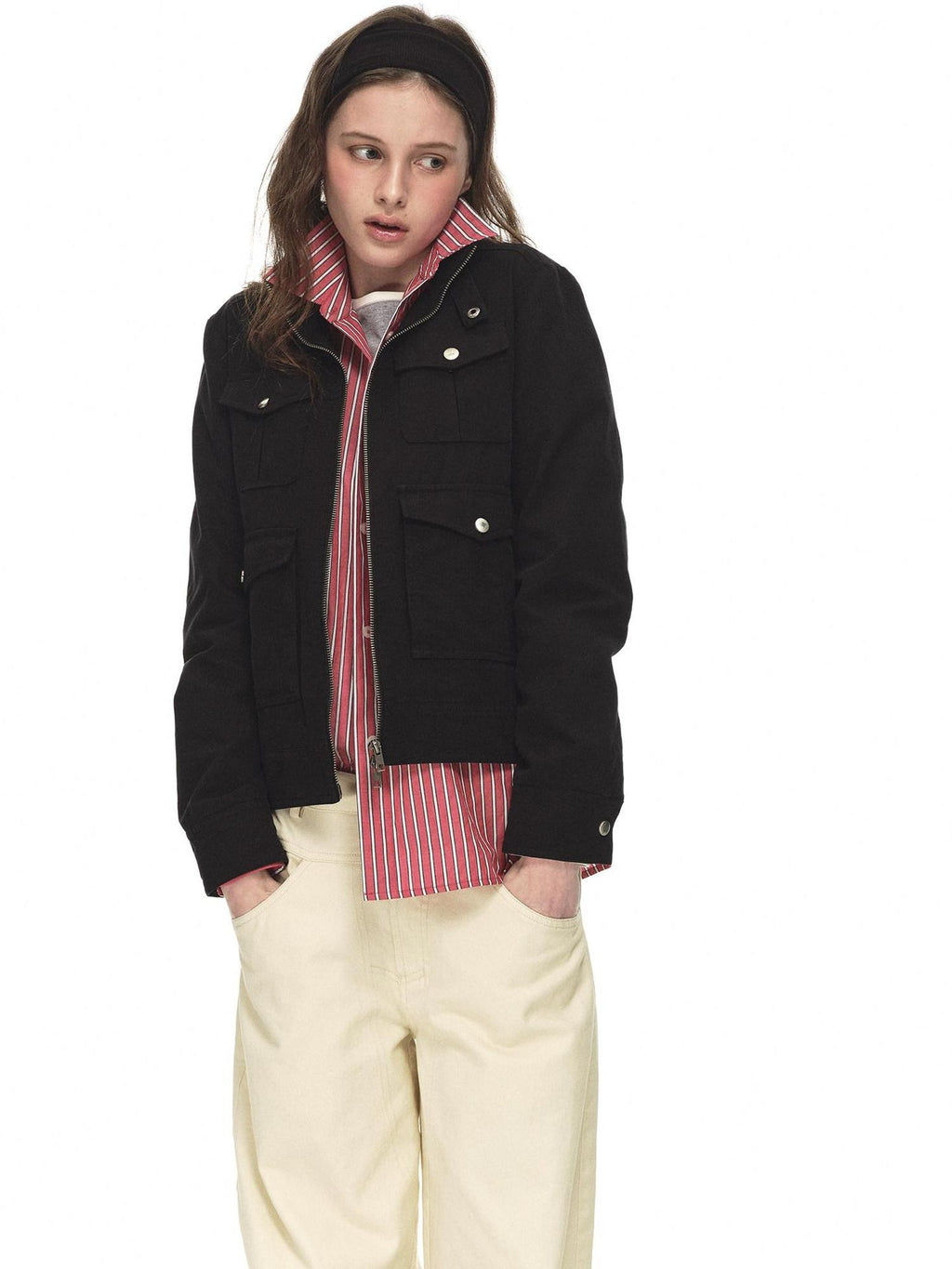 Country Moment 100% Cotton Distressed Multi Pocket Unisex Black Zip Front Cropped Jackets