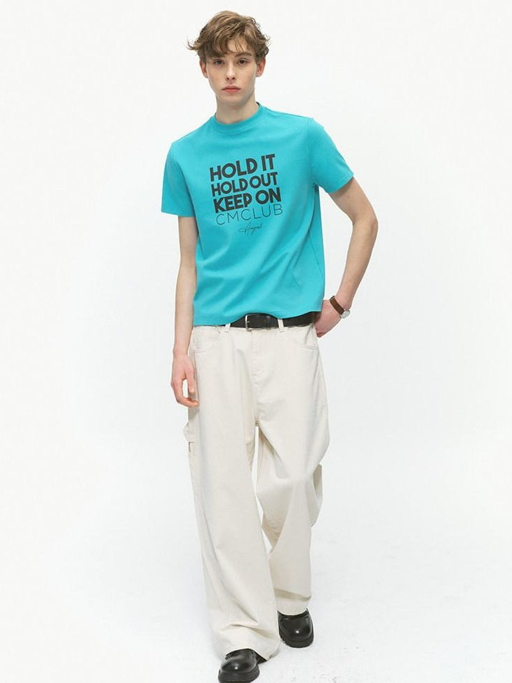 Country Moment Breathable Cotton Regular Fit Round Neck Letter Teal Short Sleeve T-Shirts