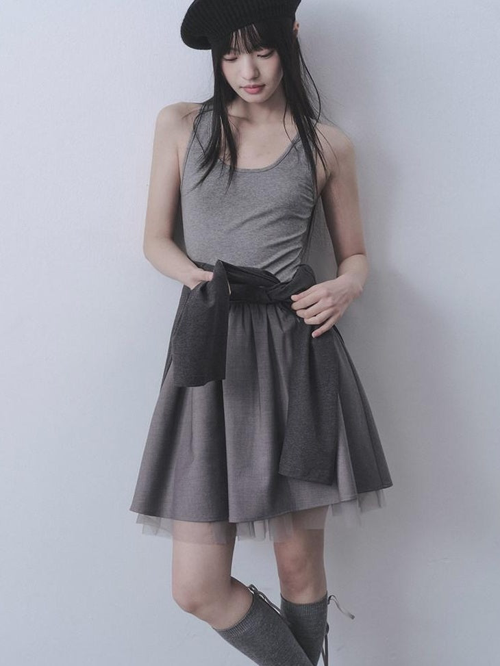 DDGIRL studio Moisture Wicking Long Sleeve Tee Commuter Solid Dark Gray Top & Skirt Sets