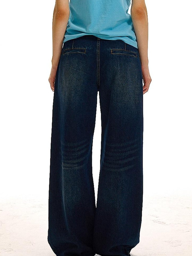 Country Moment High Waist Washed Denim Casual Loose Fit Zipper Fly Wide Leg Jeans