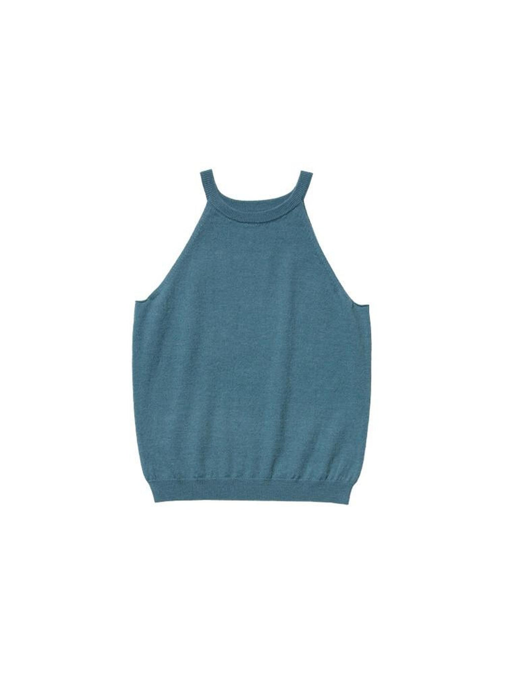 Country Moment Original Design Halter Slim Fit Lake Blue Wool Blend Solid Knit Camisoles