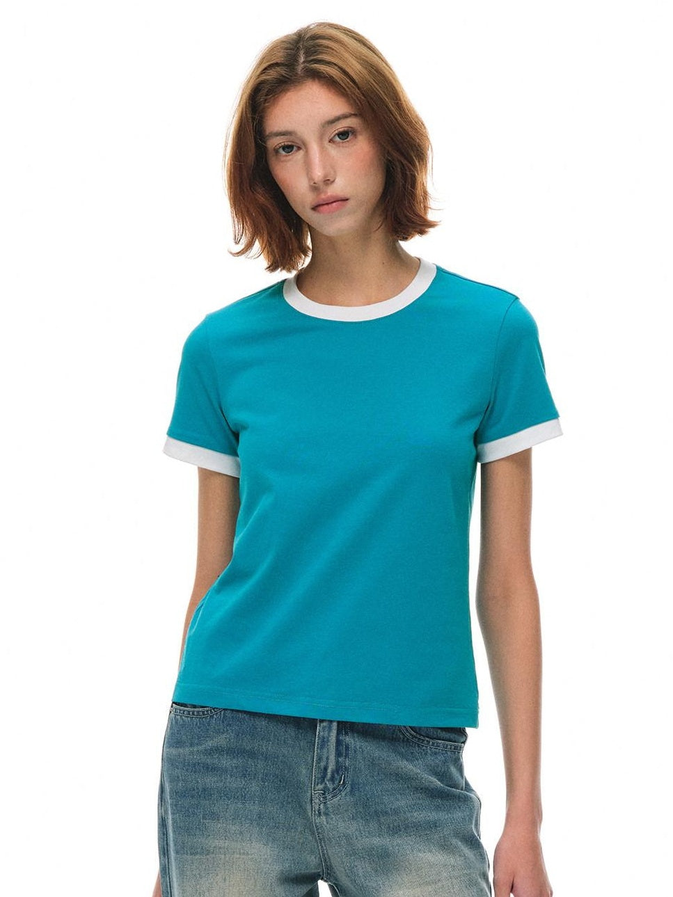 Country Moment Soft Breathable Colorblock Women Crew Neck Blue Short Sleeve T-Shirts