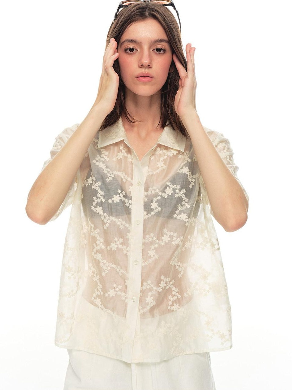 Country Moment Breathable Embroidered Lyocell Loose French Collar Women Travel City Blouses