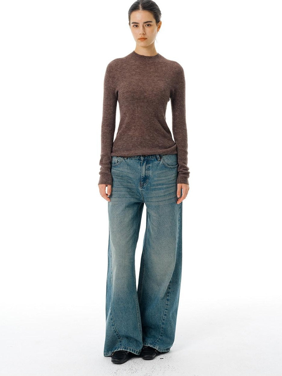Country Moment Gradient Wash Mid Rise Loose Fit Unisex Cotton Blend Wide Leg Jeans