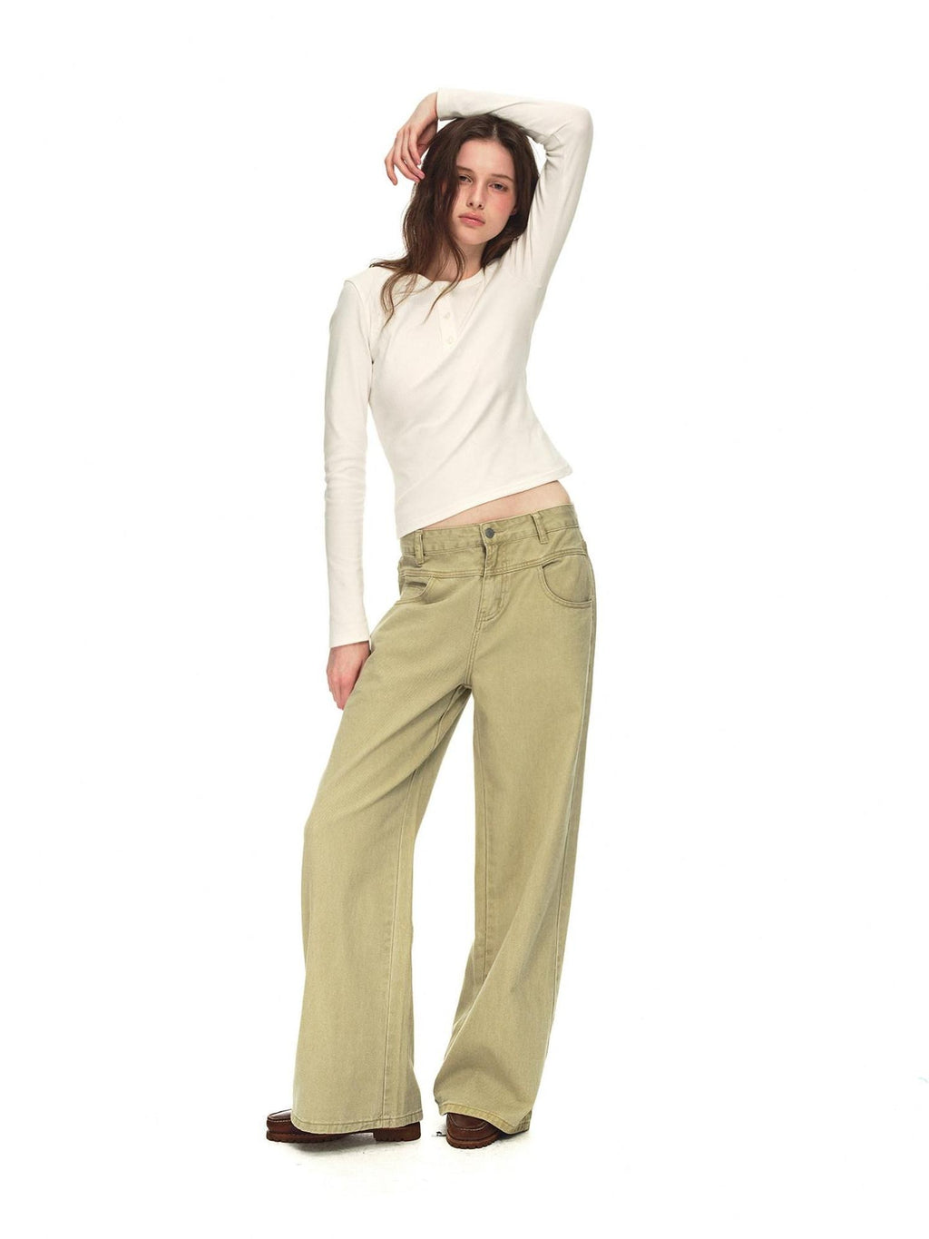 Country Moment Breathable Cotton Washed Patchwork Loose Cargo Mid Waist Casual Straight Pants