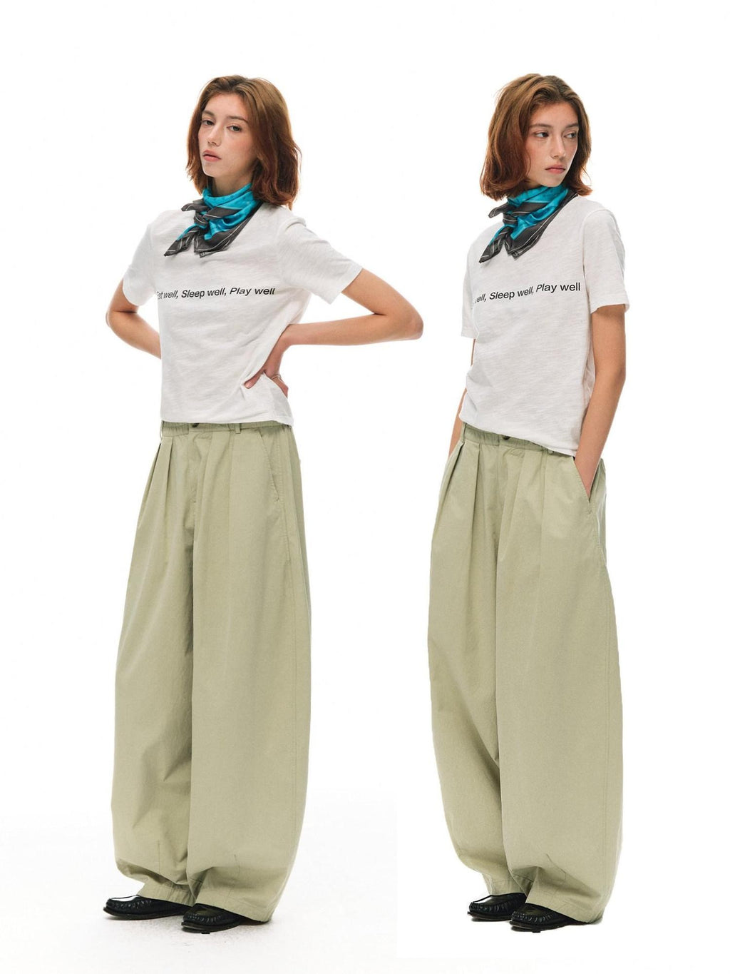 Country Moment Soft Cotton Khaki Pleated Zipper Mid Waist Balloon Casual Wide Leg Pants