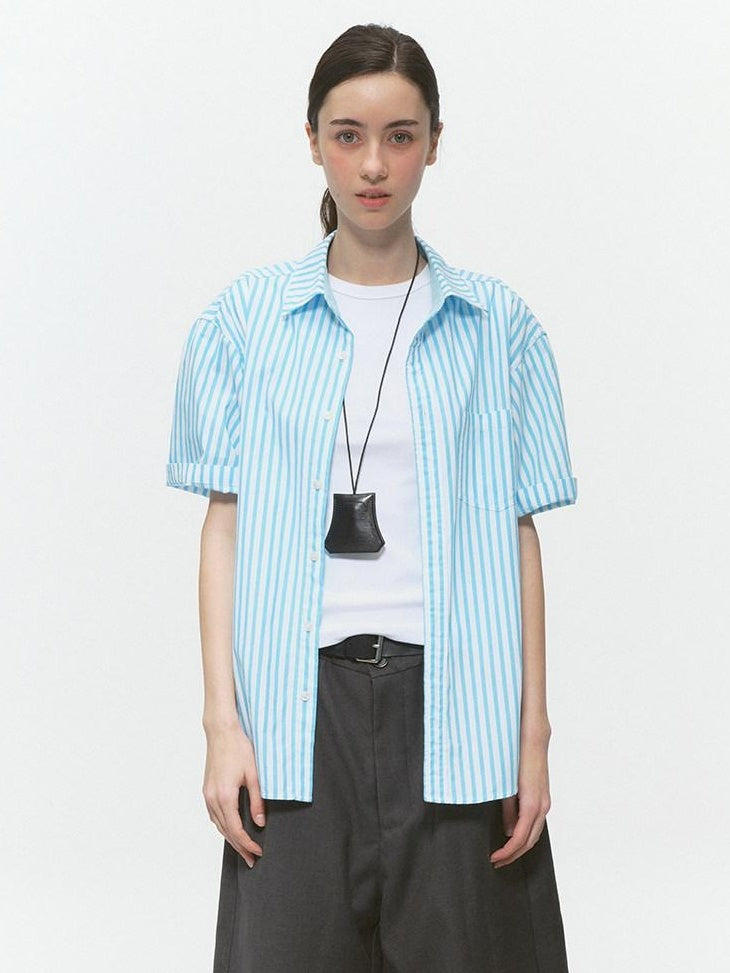 Country Moment Breathable 100% Cotton Street Loose Patchwork Striped Unisex Short Sleeve Shirts