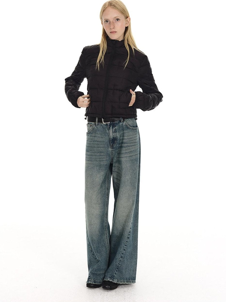 Country Moment Breathable Washed Blue Gradient Vintage Mid Rise Button Fly Wide Leg Jeans