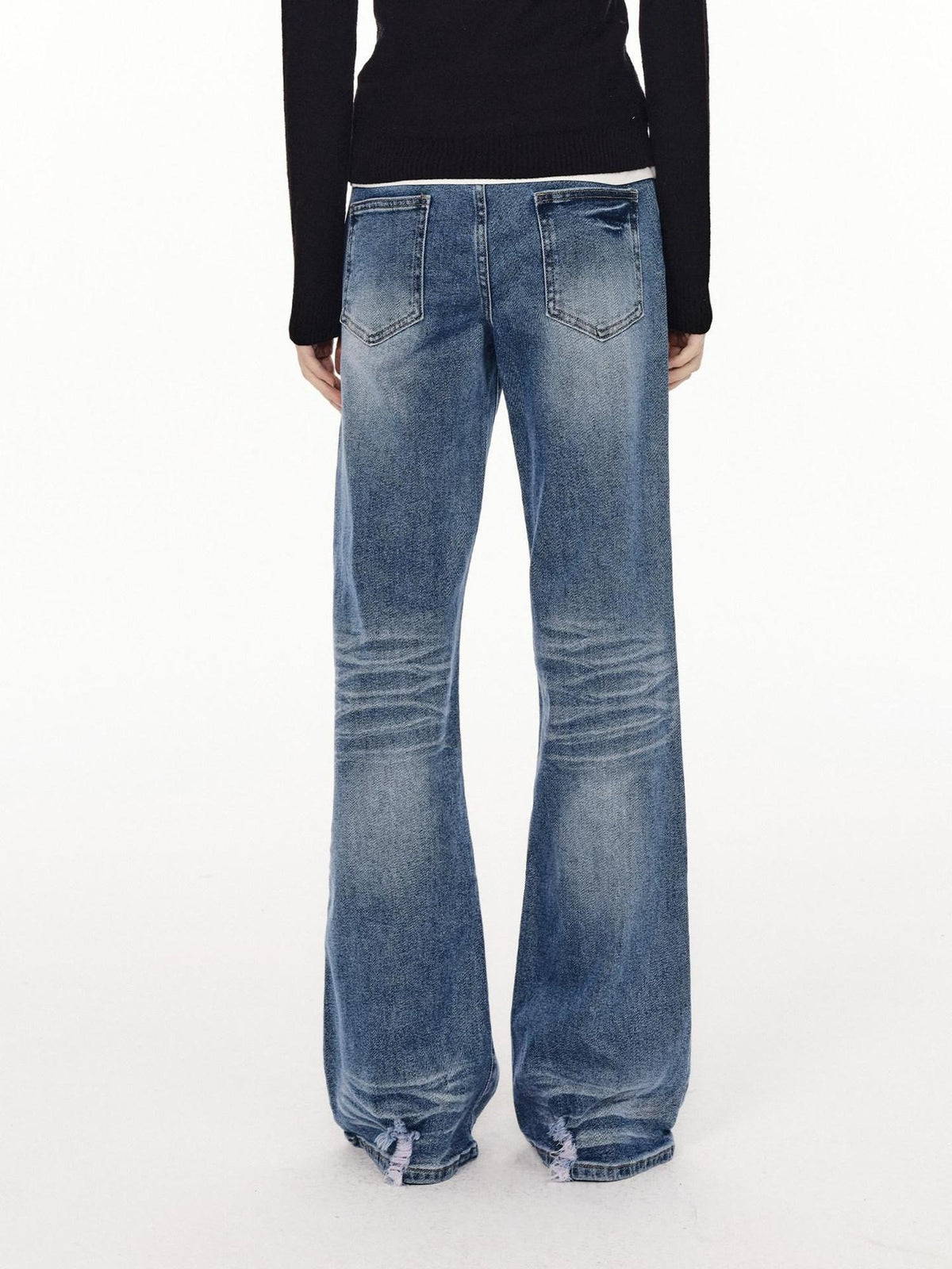 Country Moment Low Rise Stretch Cotton Casual Zip Fly Everyday Washed Blue Flared Jeans
