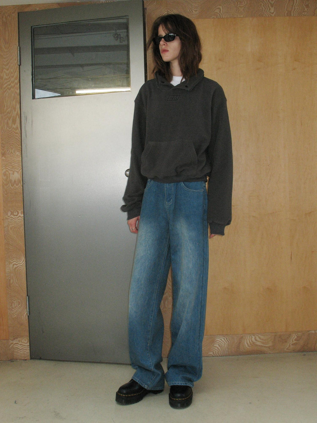 Country Moment Breathable Cotton Retro Washed Mid Rise Relaxed Mens Deep Blue Wide Leg Jeans