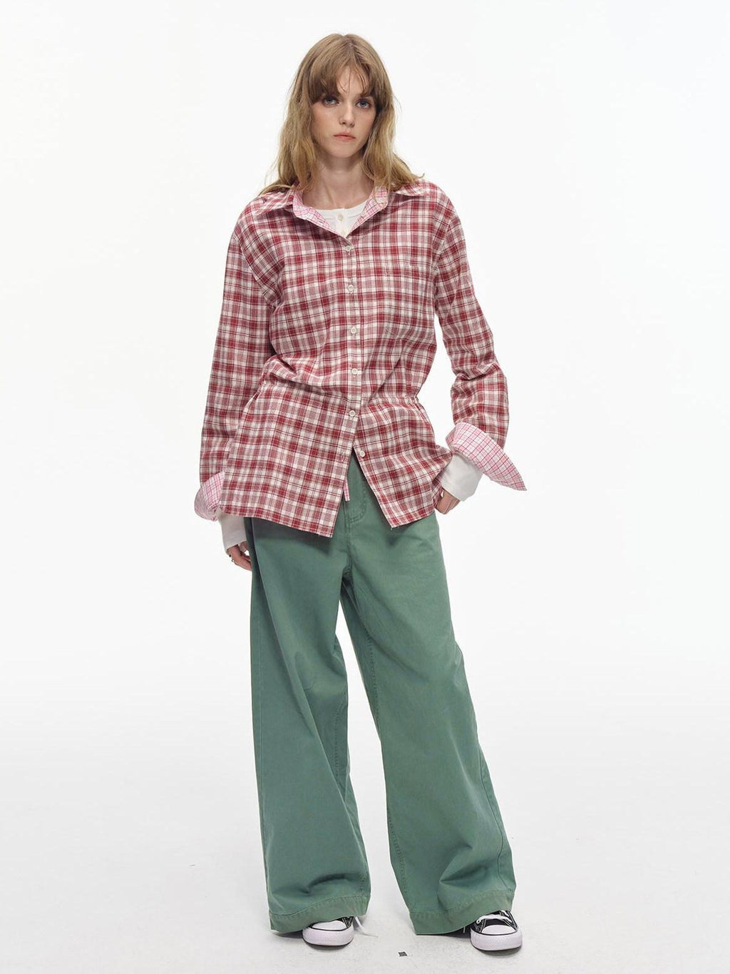 Country Moment Washed 100% Cotton Loose Straight Zipper Fly Youth Everyday Green Wide Leg Pants