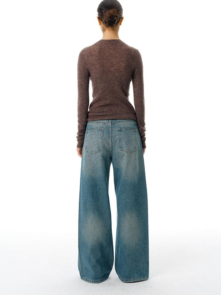 Country Moment Gradient Wash Mid Rise Loose Fit Unisex Cotton Blend Wide Leg Jeans