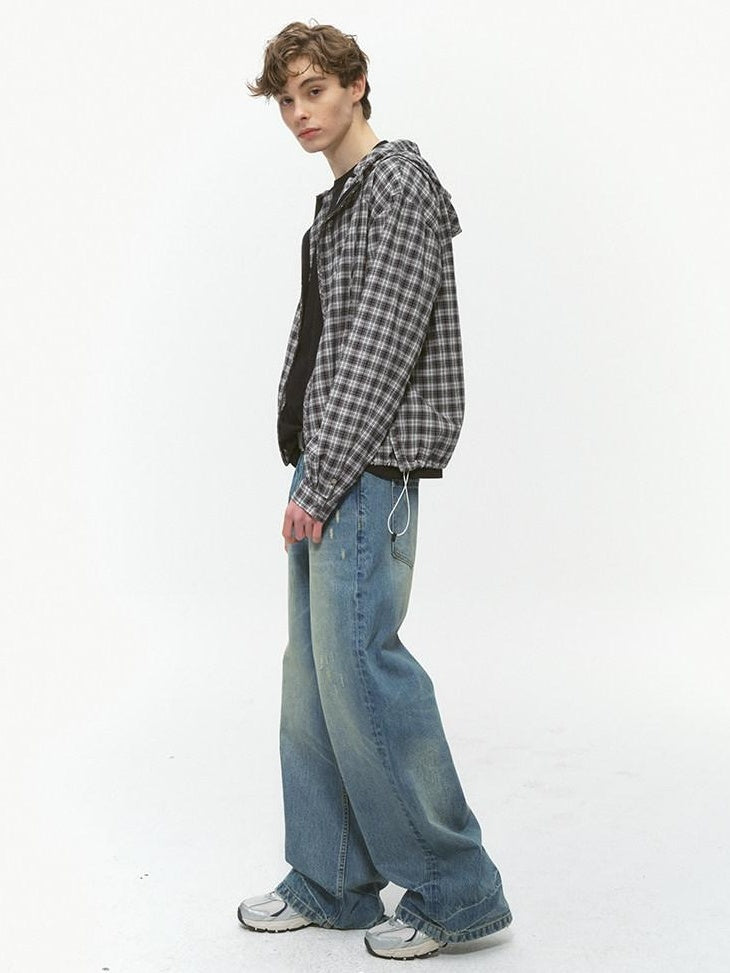 Country Moment Vintage Washed Gradient Mid Rise Distressed Casual Wide Leg Jeans
