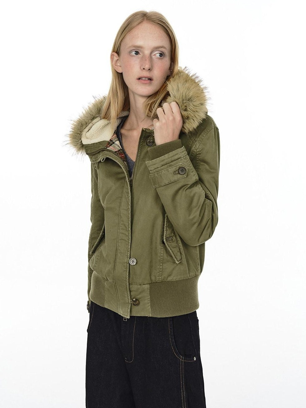 Country Moment Warm Cotton Quilted Hooded Vintage Green Casual Youth Ribbed Hem Puffer Jackets