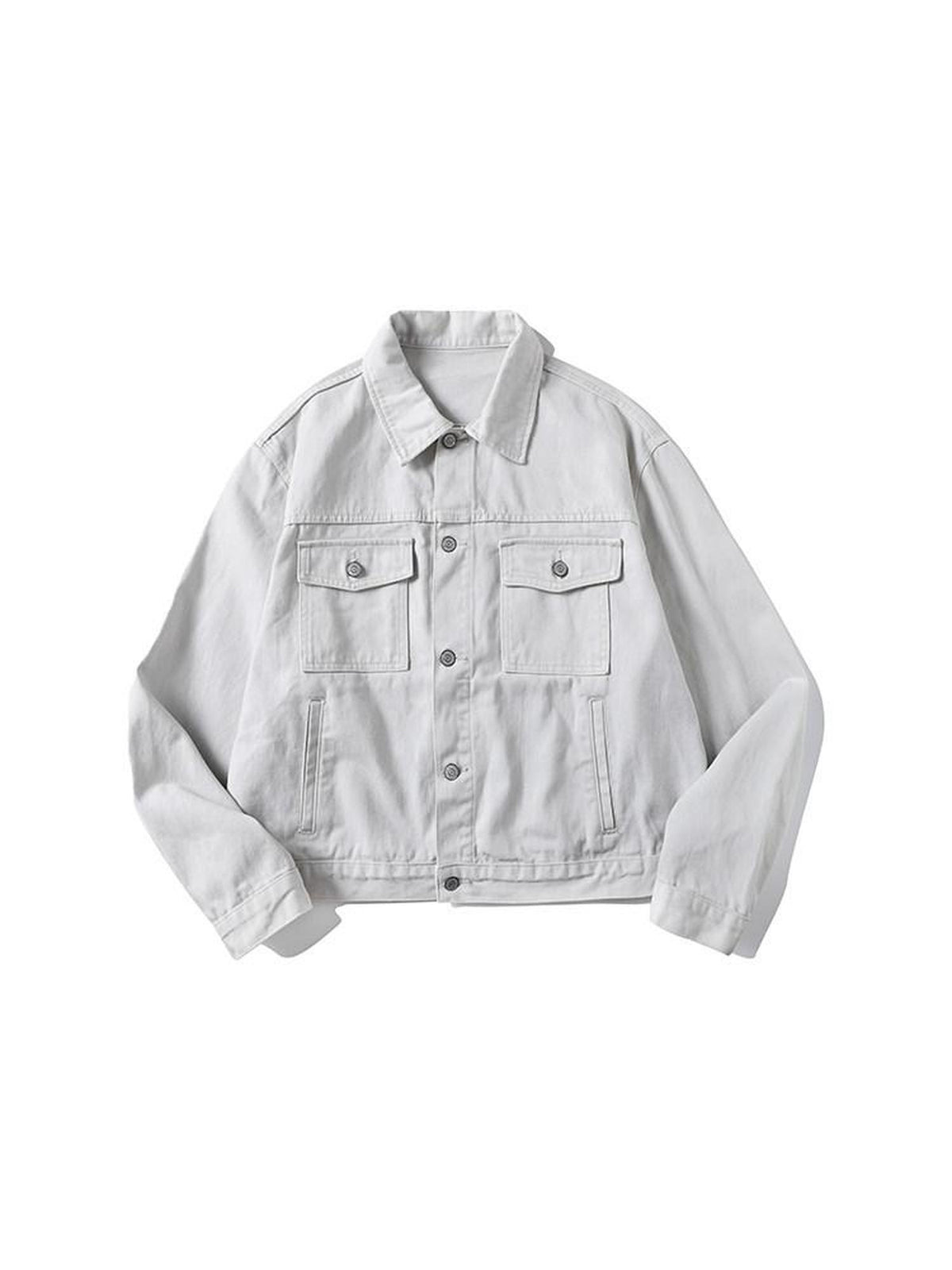 Country Moment Loose Fit Cropped Lapel Unisex 100 Percent Cotton Solid Grey Denim Jackets