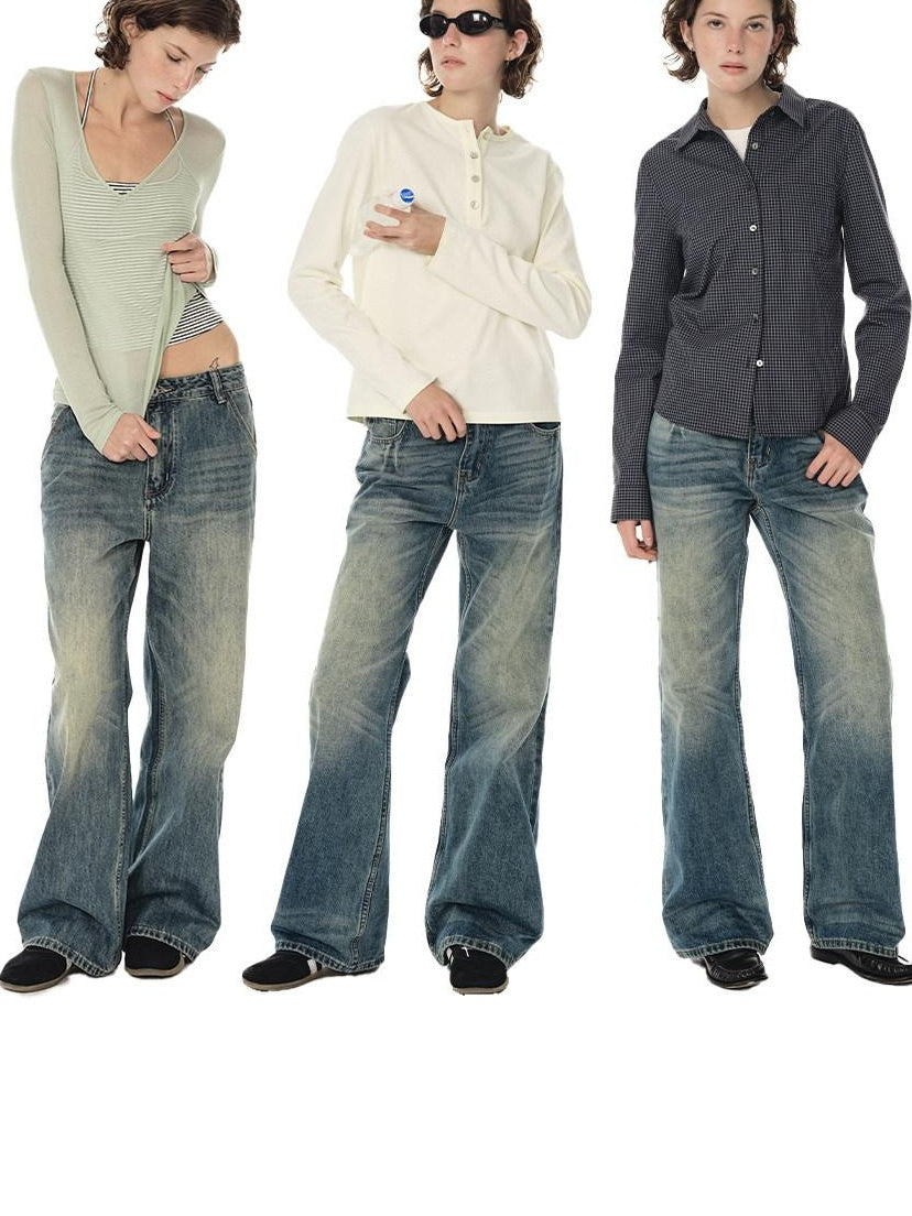 Country Moment Whiskered Mid Rise Deep Blue Cotton Blend Micro Stretch Straight Leg Jeans